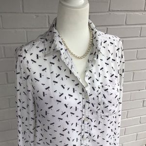 Button down black & white dragonfly shirt